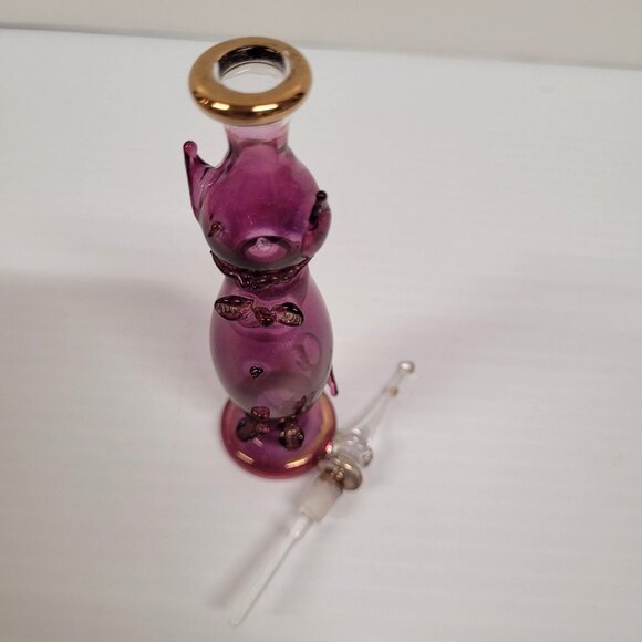 Perfume Bottle Vintage Egyptian Hand Blown Purple Gold Accents Stopper 6'' - Picture 6 of 7